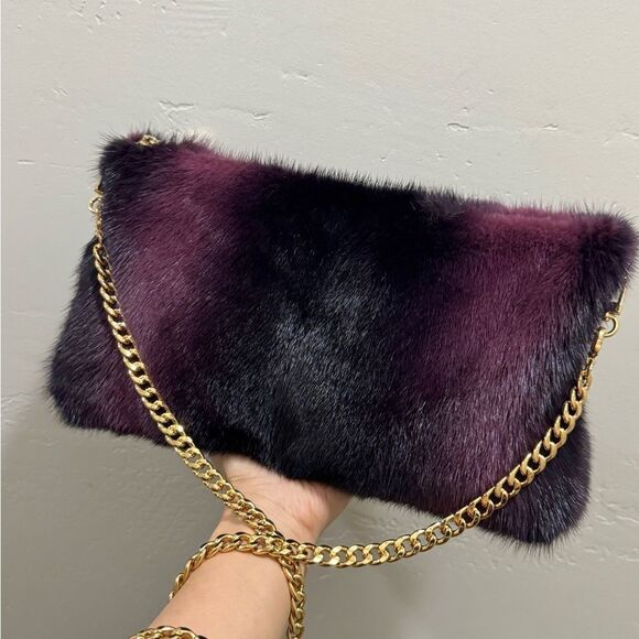 Purple Gradient Real Mink Fur Soft Slouchy Bag/Clutch/Shoulder Bag/Crossbody - Picture 10 of 16